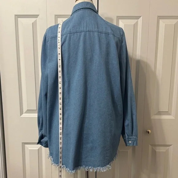 Blue Denim Button-Up Shirt Jacket - Picture 6 of 10